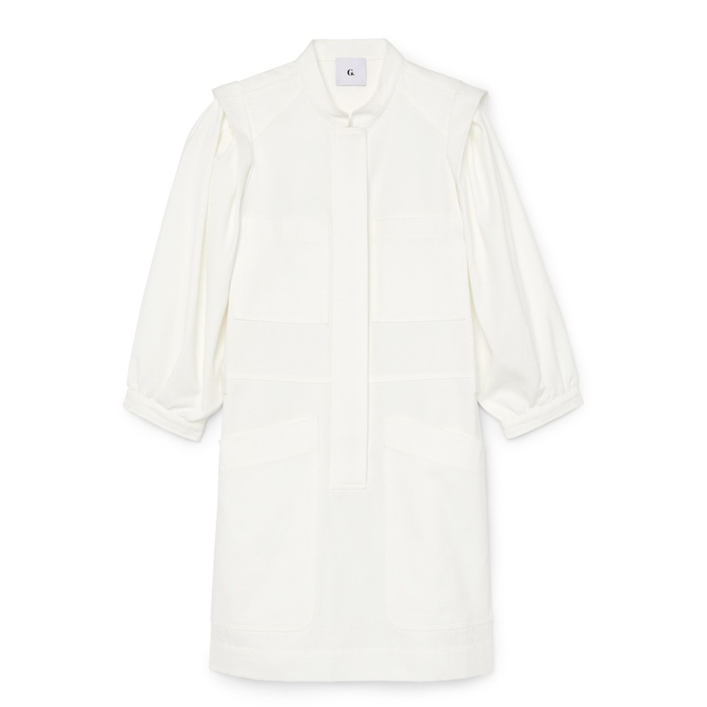 White Denim G. Label Dress with Puffed Sleeves
